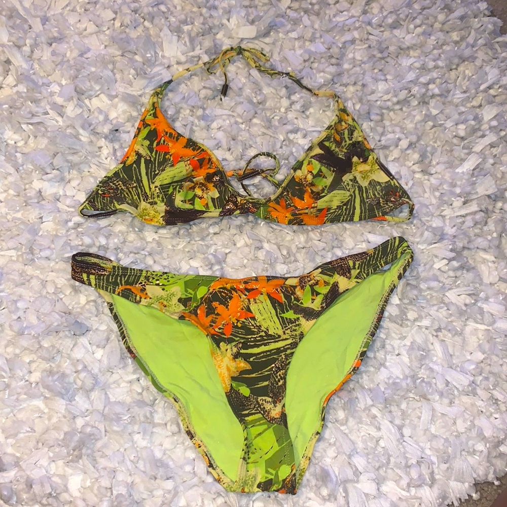 H&M Neon Hummingbird Print Bikini